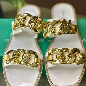 Lauren Lorraine Chain White and Gold Women's Sandals